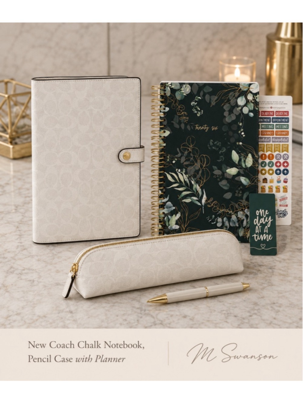NEW Coach Notebook & Pencil Case Set White Signature Canvas CZ198 CZ206 NWT